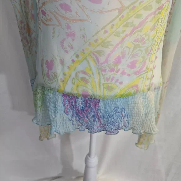 Just Cavalli Size *38 Italian (XS, 2) Printed Crepe Elasticized Hem Blouse - Picture 4 of 15